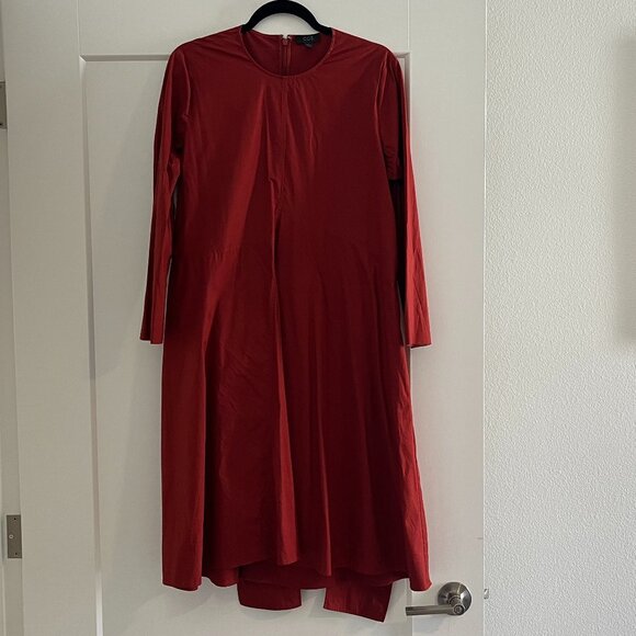 COS Red Long Sleeve Smock Tie-Waist Midi Dress - Size 10 - Picture 3 of 6